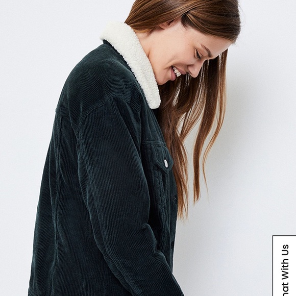 PacSun Oversized Corduroy Sherpa Trucker Jacket Olive XS/S - Picture 3 of 7